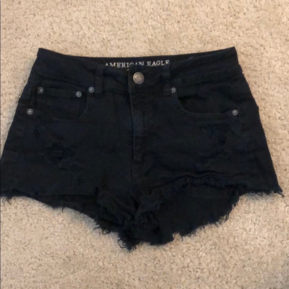 AE festival high rise black jean shorts